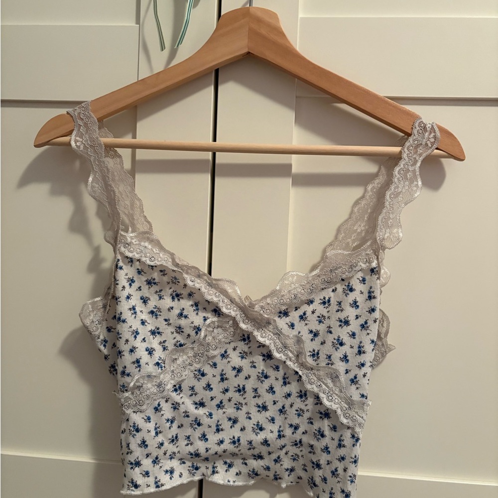 Floral Lace Trim Cami Top